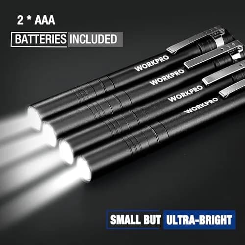 WORKPRO LED Pen Light, Aluminum Pen Flashlight with Clip, 4 Count (Black) | Inspection, Emergency, Everyday Use thumbnail 3