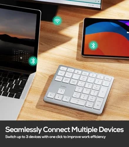 Nulea Wireless Number Pad Bluetooth 5.0 & 2.4G Numeric Keyboard, USB-C Rechargeable, 34-Keys Silvery White | Data Entry Productivity Tool thumbnail 2