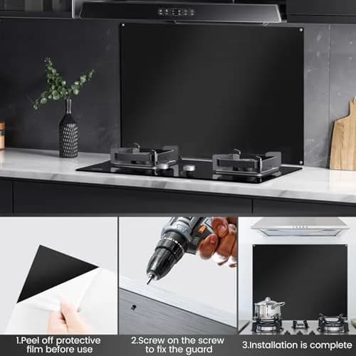 VENFAN Black Stainless Steel Backsplash Panel 75cm x 75cm (29.5" x 29.5") | Matte Finish Kitchen Wall Splatter Guard thumbnail 4
