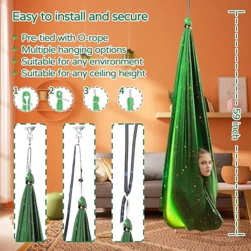 Heyfriday Sensory Swing for Kids & Adults | Adjustable Indoor & Outdoor Therapy Cuddle Swing, Holds up to 300lbs, Green thumbnail 5