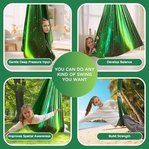 Heyfriday Sensory Swing for Kids & Adults | Adjustable Indoor & Outdoor Therapy Cuddle Swing, Holds up to 300lbs, Green thumbnail 3