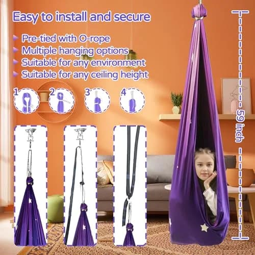 Heyfriday Sensory Swing for Kids & Adults 59in x 59in | Supports 300lbs, Adjustable, Indoor & Outdoor, 360° Swivel, Galaxy Purple thumbnail 5