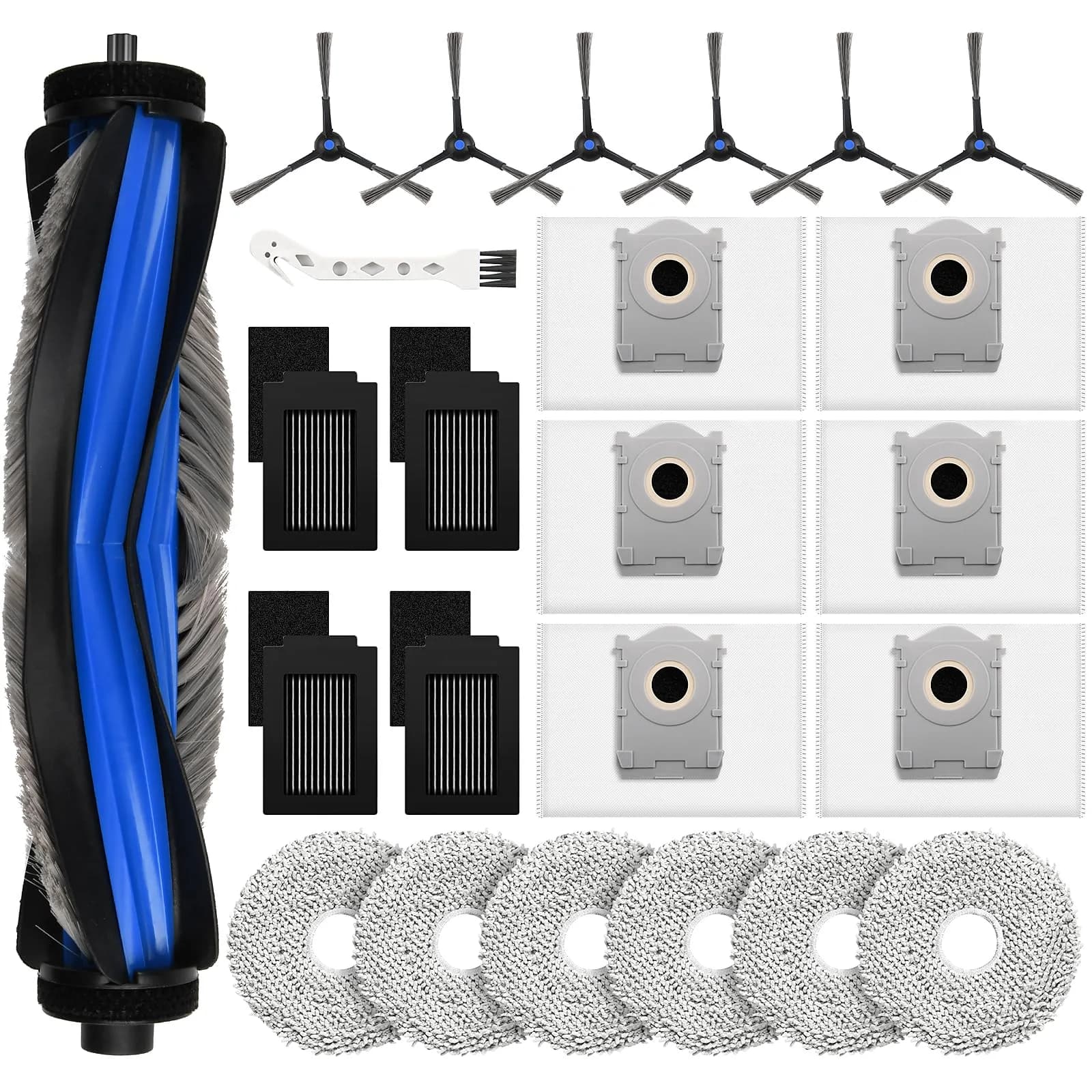 KTNAid 21 Pcs Accessories Kit for ECOVACS DEEBOT T90 PRO Omni Robot Vacuum | Main Brush, HEPA Filters, Side Brushes, Dust Bags, Roller Mops, Cleaning Tool & Screwdriver — T50 MAX PRO OMNI