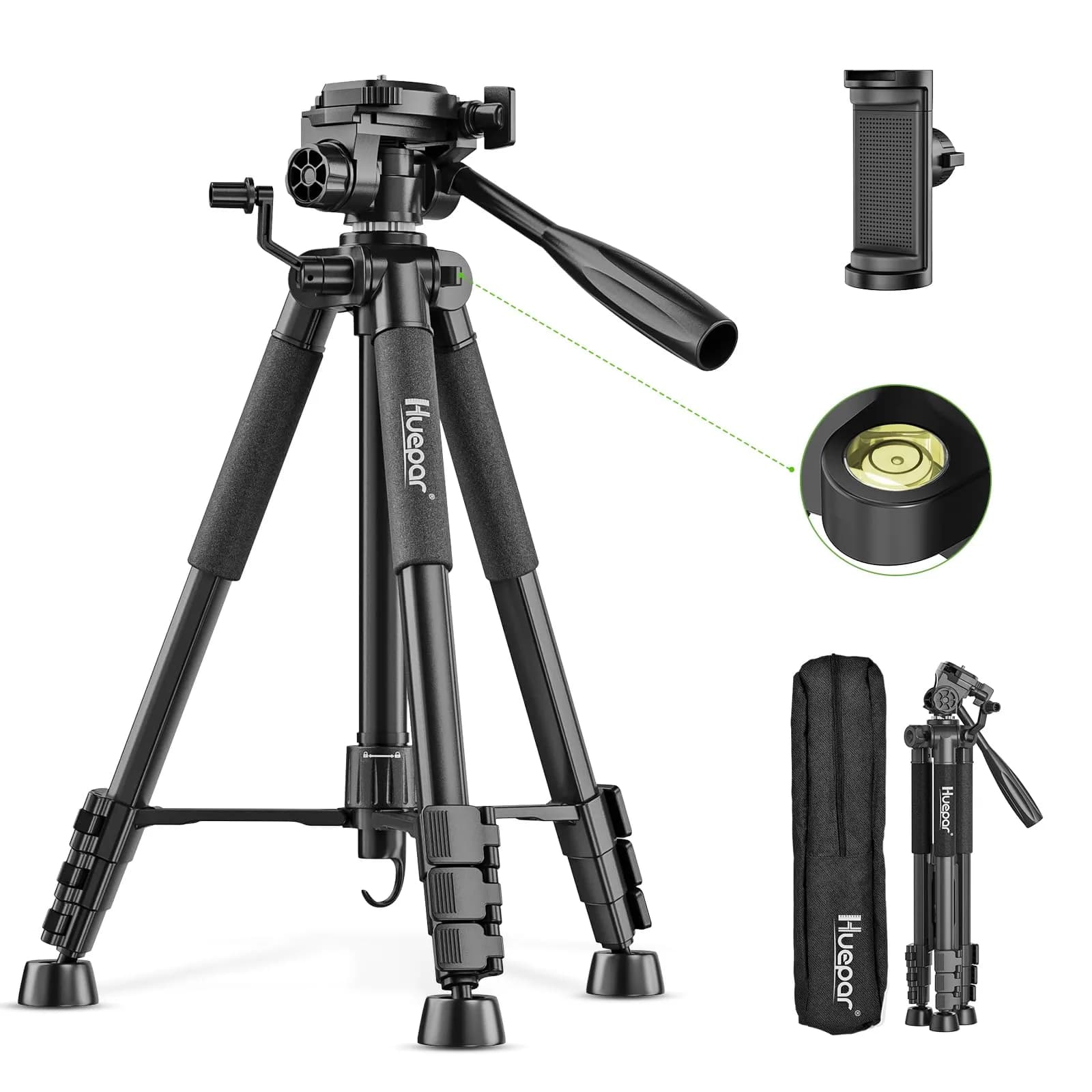 Huepar Laser Level Tripod 60-Inch | Adjustable Lightweight Camera Support for Indoors — Black