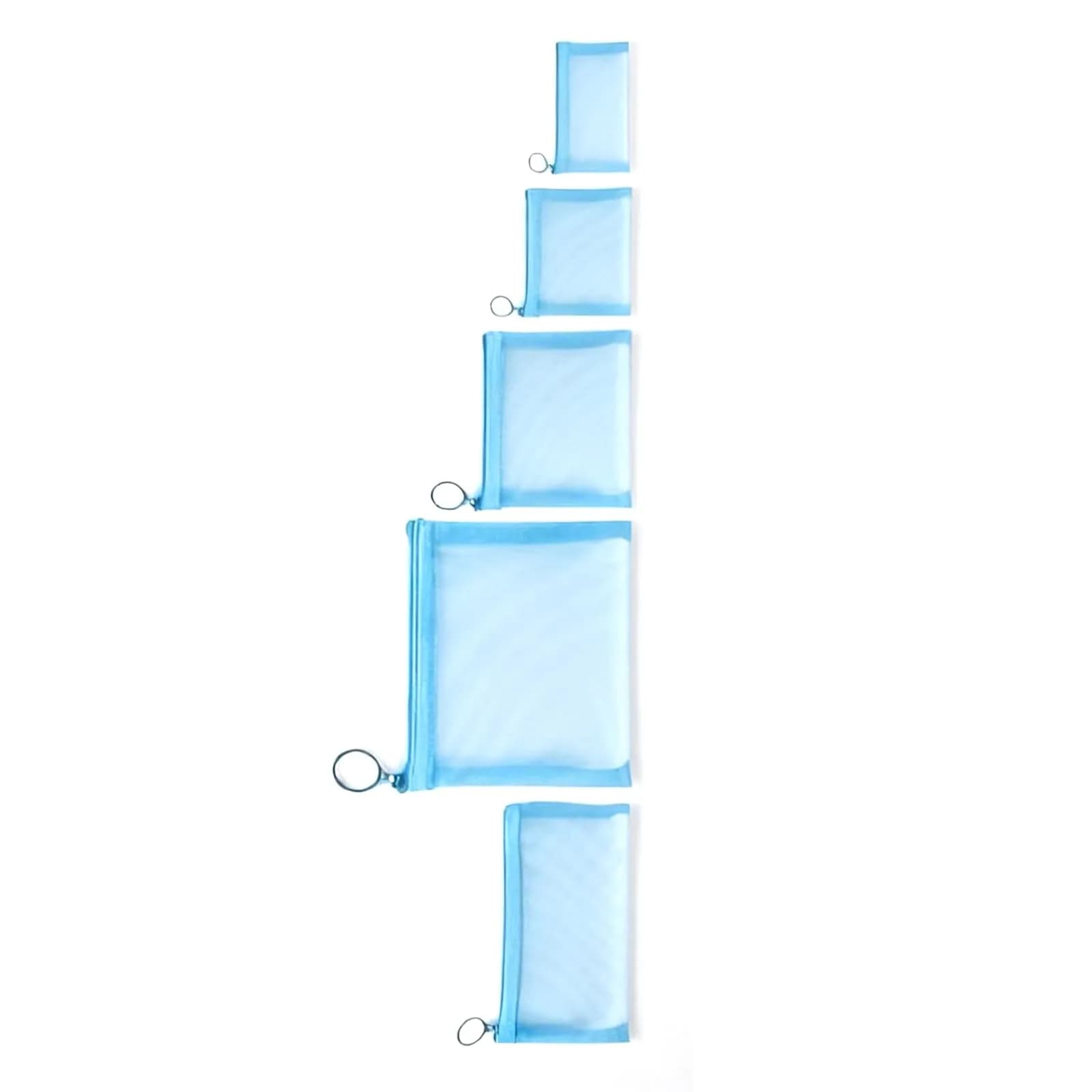 patu Zipper Mesh Bags Set of 5 (XS/S/M/L & Long Pouch) | Gray Cosmetic Travel Organizer 23.5cm x 18cm (9.25" x 7") — Blue (5 pcs)