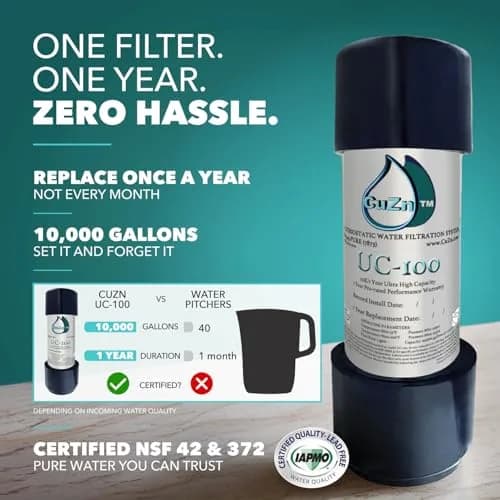 CuZn UC-100 Under Sink Water Filter 1.57 kg (3.46 lb) | 1 Year Filtration Life thumbnail 2