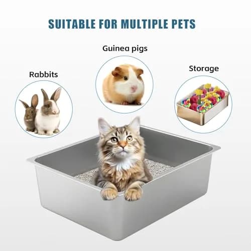Tondid Stainless Steel Cat Litter Box 17.7" x 13.8" x 6" | High Sided, Easy to Clean thumbnail 6