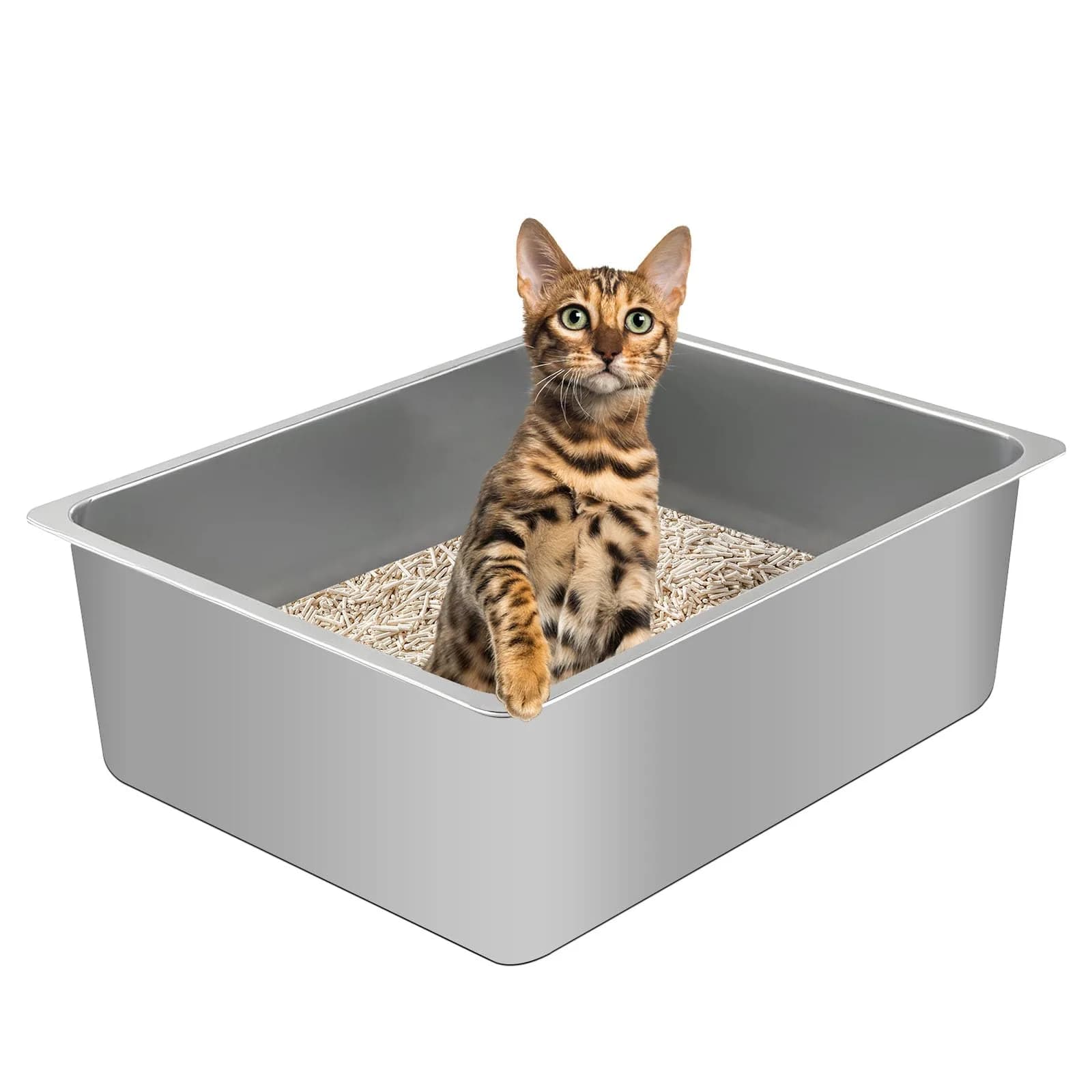 Tondid Stainless Steel Cat Litter Box 17.7" x 13.8" x 6" | High Sided, Easy to Clean - main product image