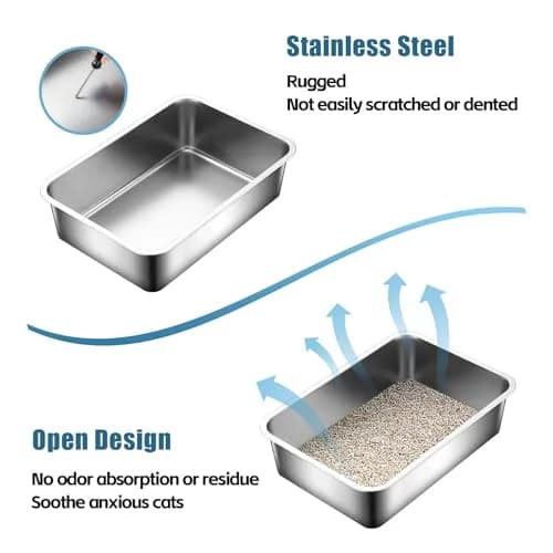 Tondid Stainless Steel Cat Litter Box 17.7" x 13.8" x 6" | High Sided, Easy to Clean thumbnail 4