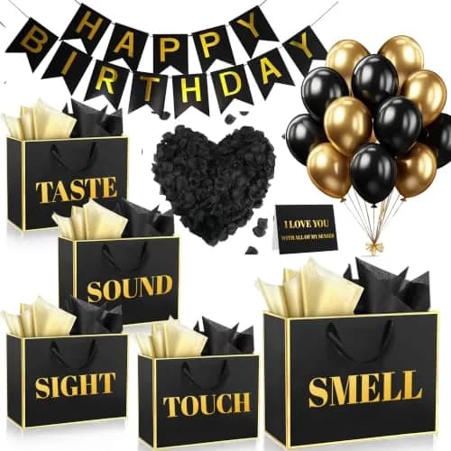 PEMOTYST 5 Senses Gift Bags for Him | Elegant Black & Gold, Reusable, Complete Sensory Experience thumbnail 1