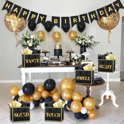 PEMOTYST 5 Senses Gift Bags for Him | Elegant Black & Gold, Reusable, Complete Sensory Experience thumbnail 4
