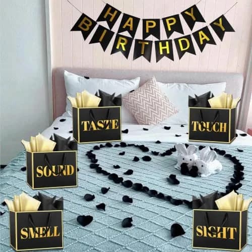PEMOTYST 5 Senses Gift Bags for Him | Elegant Black & Gold, Reusable, Complete Sensory Experience thumbnail 3