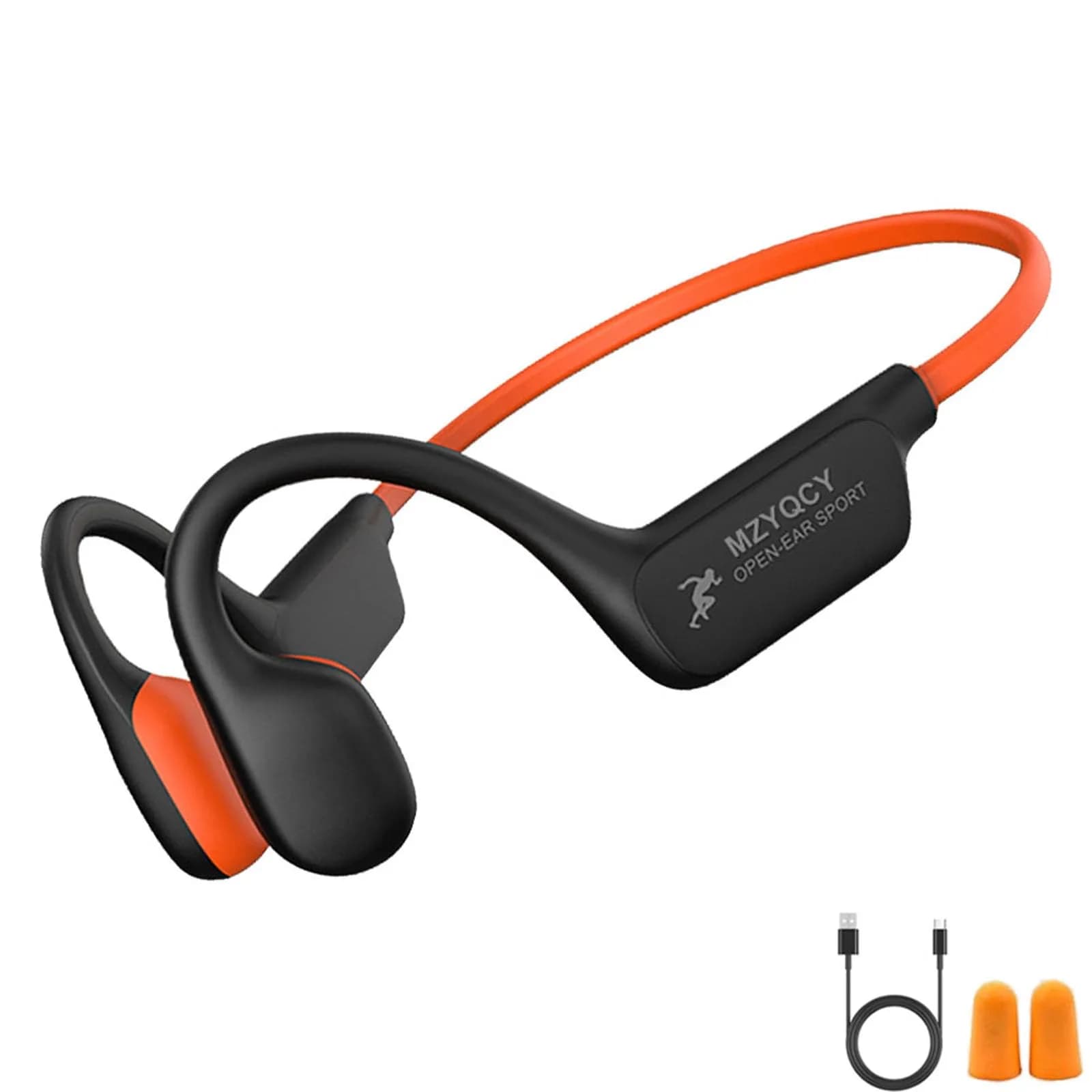 MZYQCY Open-Ear Bone Conduction Headphones with Mic, Bluetooth 5.4, 15-Hour Playtime, IPX6 Waterproof | Safe Running & Outdoor Use — Orange