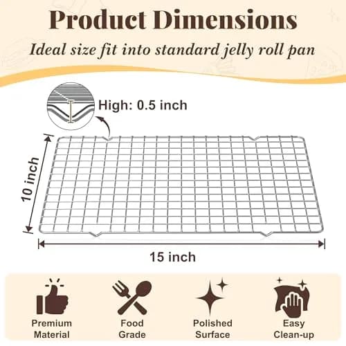 LIEMAND 2 PCS Grid Wire Baking Cooling Racks 10" x 15" | Heavy-Duty Stainless Steel for Oven & Dishwasher Safe thumbnail 2