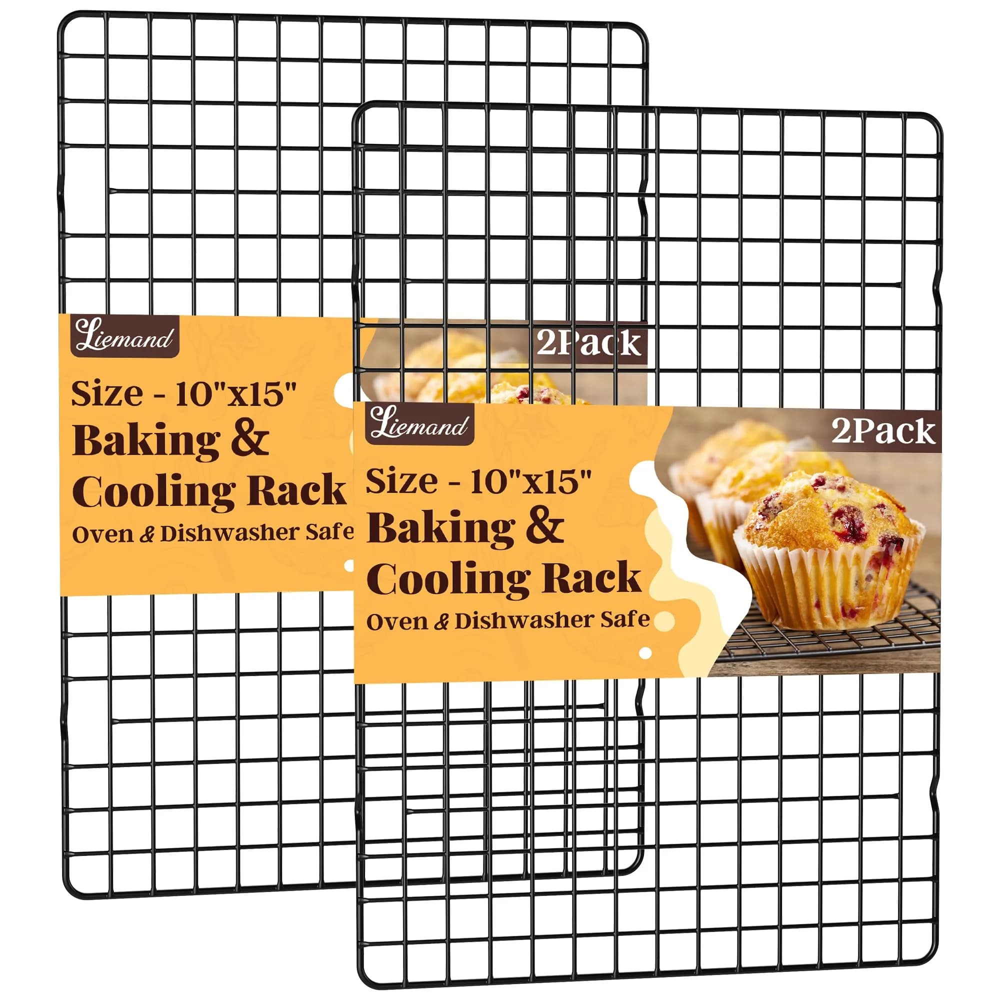 LIEMAND Black 2 PCS 25cm x 38cm (10" x 15") Grid Wire Baking Cooling Racks | Oven Safe & Dishwasher Safe