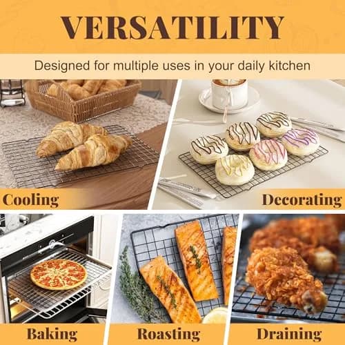 LIEMAND Black 2 PCS 25cm x 38cm (10" x 15") Grid Wire Baking Cooling Racks | Oven Safe & Dishwasher Safe thumbnail 6