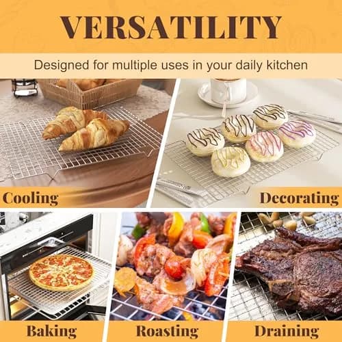LIEMAND 2 PCS Grid Wire Baking Cooling Racks 42.7cm x 29.8cm (16.85" x 11.65") | Oven Safe Stainless Steel Cooling Trays thumbnail 6