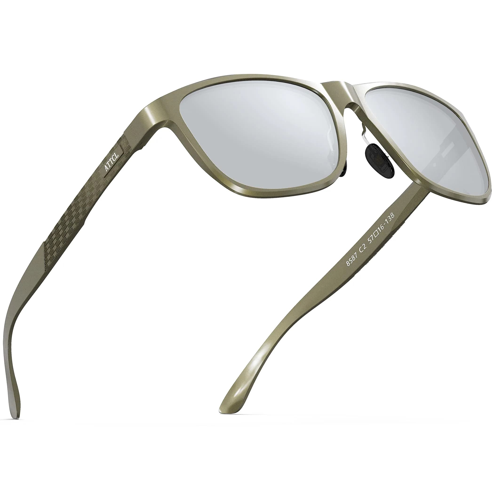 ATTCL Polarized Sunglasses Men Al-Mg Metal Ultralight UV400 for Driving | Rectangular Frame, Silver Mirrored Lenses