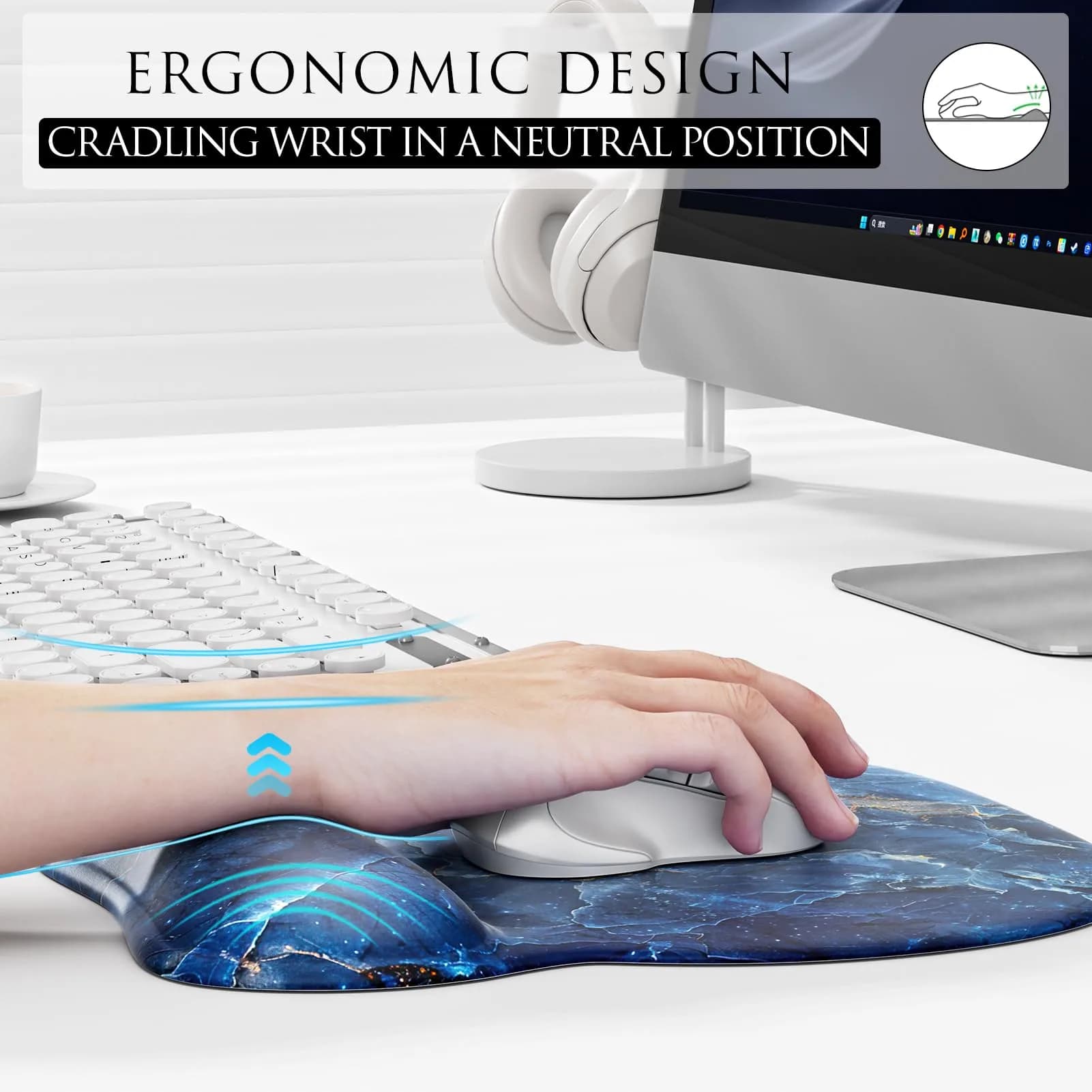 MROCO Ergonomic Mouse Pad with Gel Wrist Rest, 9.4 x 8.1 Inch Ocean Marble | Reduce Wrist Strain thumbnail 4