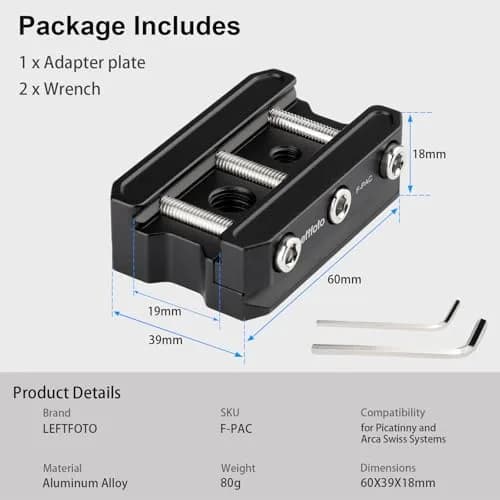 Leftfoto Picatinny Arca-Swiss Rail Clamp, Dual System, Safety Stops | Quick Lock, Aluminum CNC, 4 Stop Screws thumbnail 8