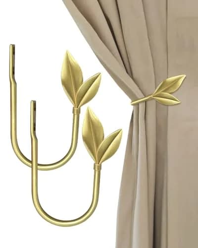J JHOUSELIFESTYLE Gold Curtain Holdbacks 2 Pack | Elegant Metal Olive Leaf Wall Mount Hooks thumbnail 5