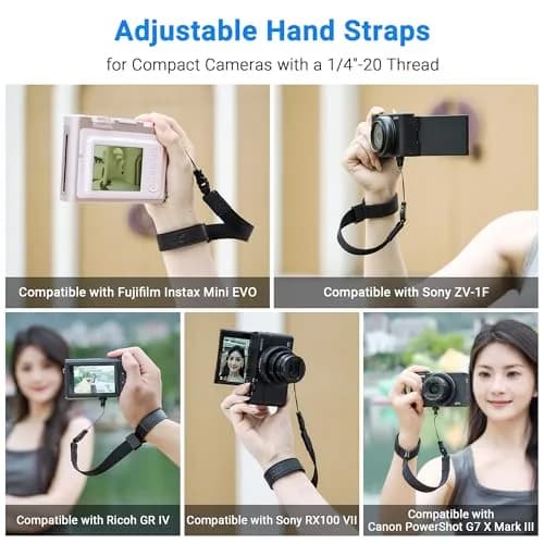 Kiorafoto Mini EVO Strap, Adjustable Nylon Camera Hand Wrist Strap Lanyard with 1/4"20 & Quick Release for Ricoh GR IV III IIIx II GRIV GRIII GR4 GR3X Sony RX100 VII ZV-1 ZV-1F G7X Mark III II SX740 HS thumbnail 2