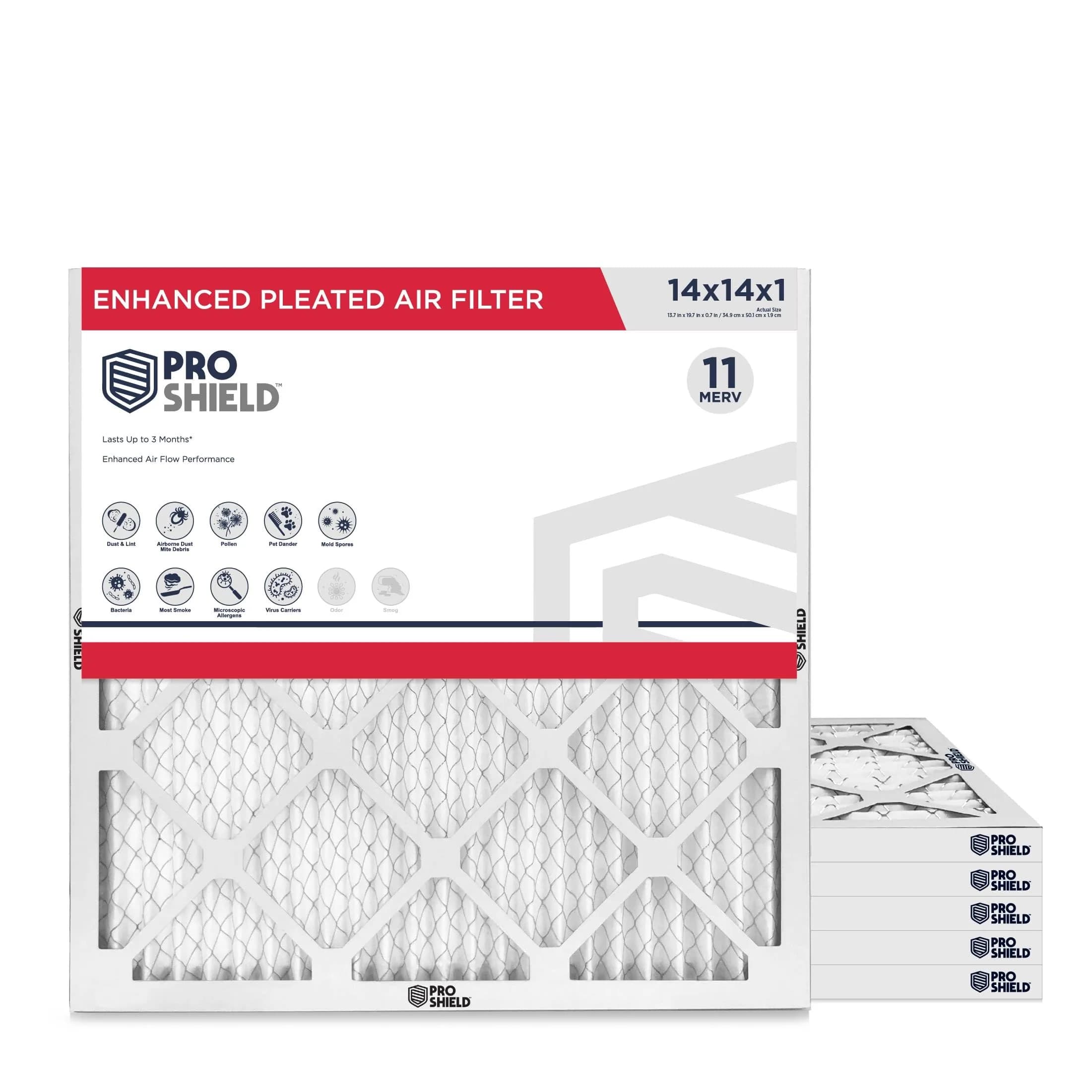 Proshield 14x14x1 MERV 11 Pleated HVAC Air Filter | 6 Pack for Better Indoor Air Quality