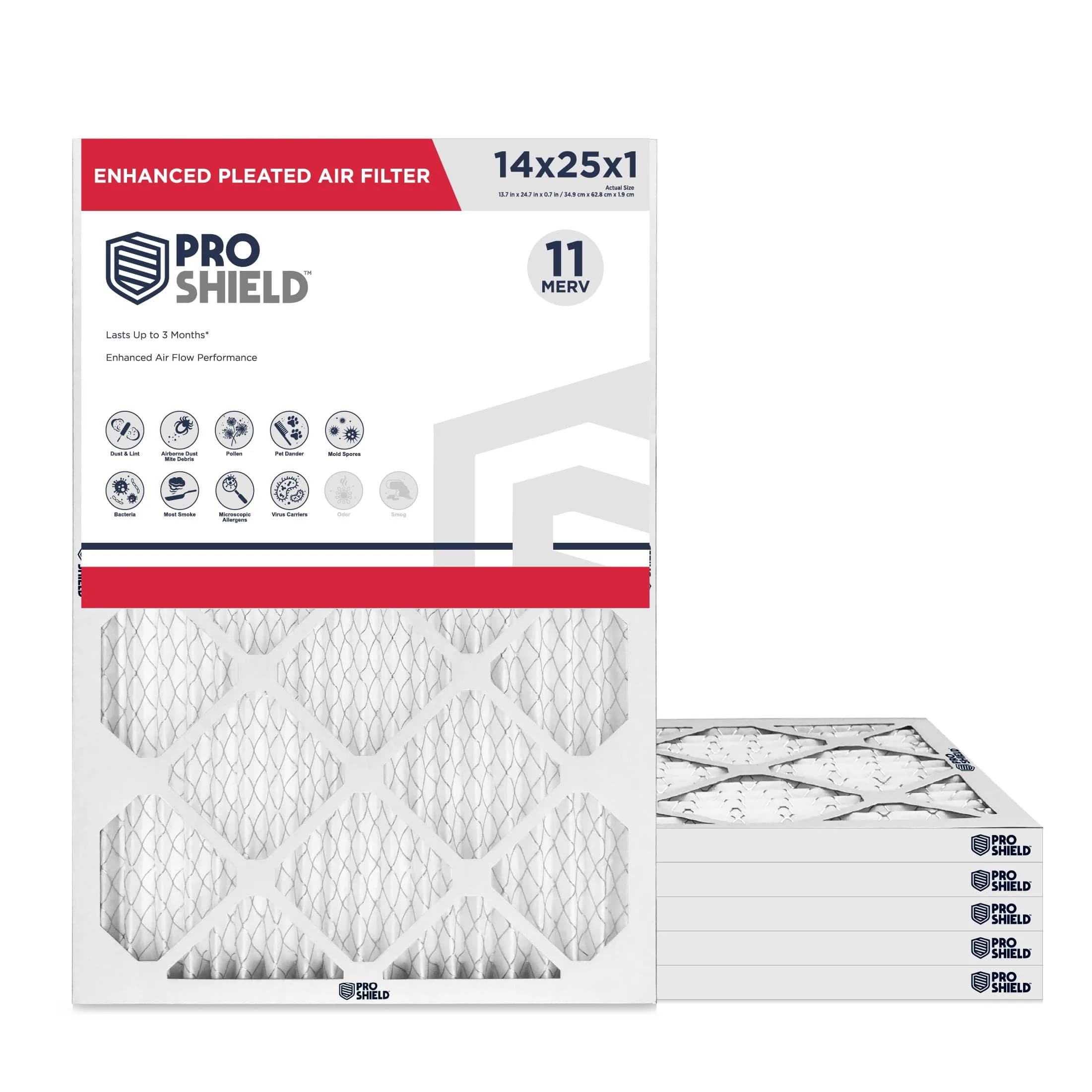Proshield 14x14x1 MERV 11 Pleated HVAC Air Filter | 6 Pack for Better Indoor Air Quality — 14" x 25" x 1"