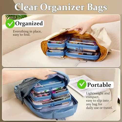 WELPIRT Clear Zipper Pouches, Hard Shell Zipper Case (M+3S) | Waterproof, Stackable, Transparent Organizer thumbnail 2