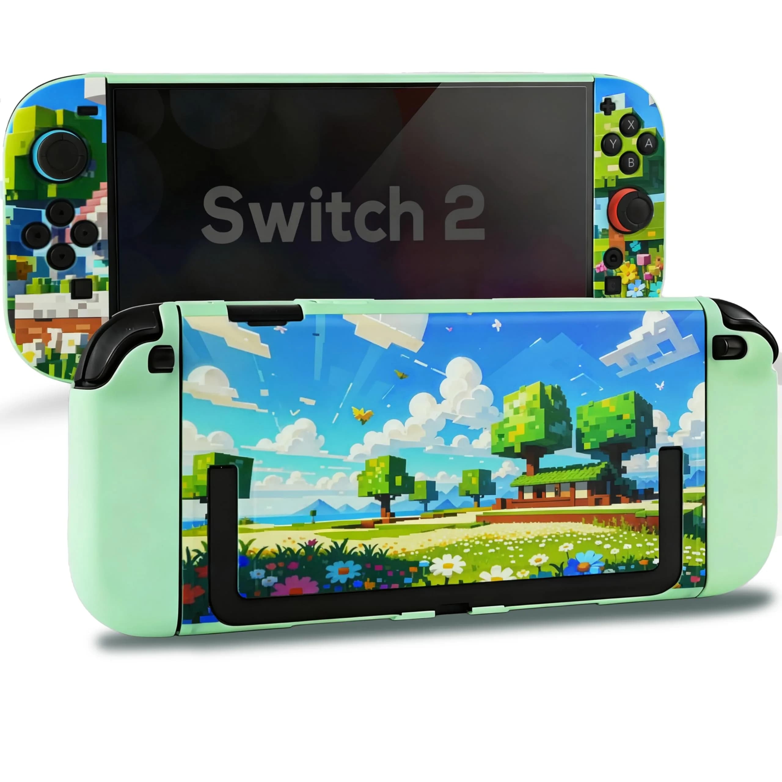 TIKOdirect Protective Case for Switch 2, Hard Back Shell & Soft Grip, Green Flower | Dockable PC TPU Cover - main product image