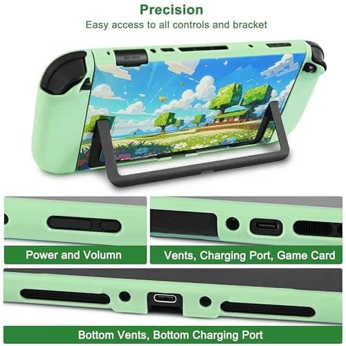 TIKOdirect Protective Case for Switch 2, Hard Back Shell & Soft Grip, Green Flower | Dockable PC TPU Cover thumbnail 3