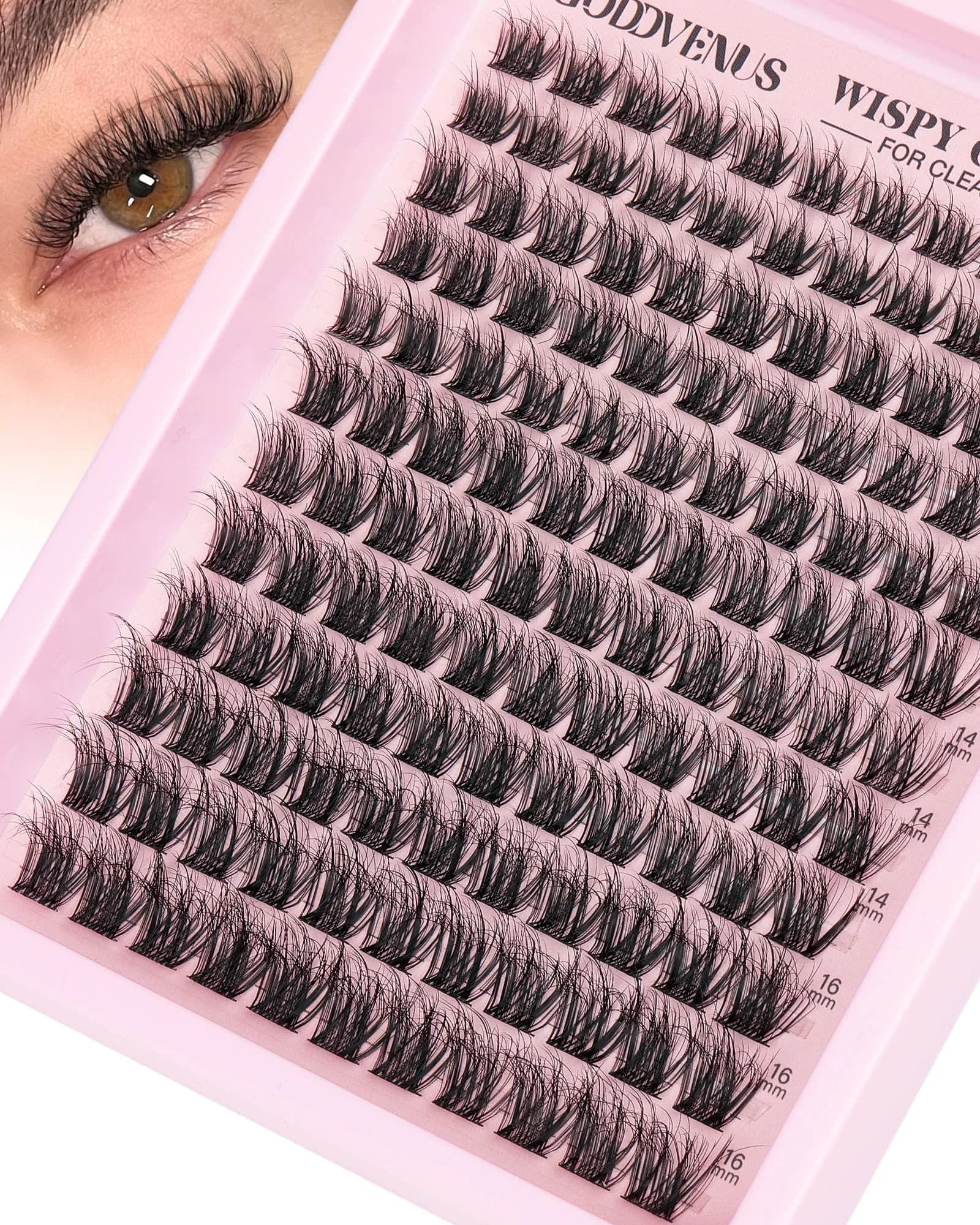 Goddvenus Natural Wispy Lash Clusters 132pcs | Fluffy CD Curl DIY Individual Eyelash Extensions (10-16mm)