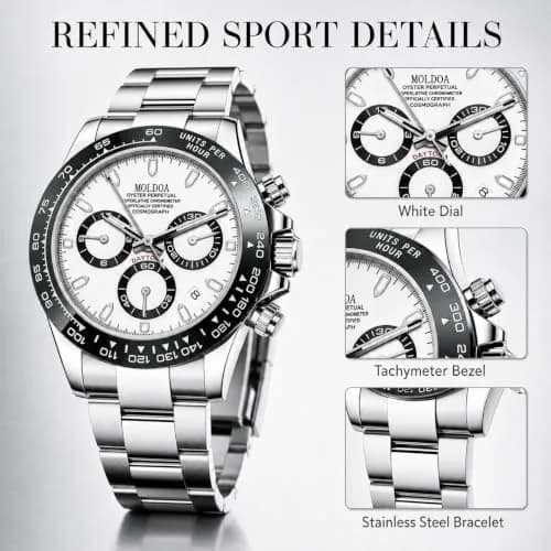 MASTOP Men's Panda Chronograph Quartz Watch 44mm (1.73 in) | Luxury Sports Watch with Silicone Strap thumbnail 4