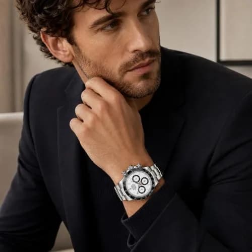 MASTOP Men's Panda Chronograph Quartz Watch 44mm (1.73 in) | Luxury Sports Watch with Silicone Strap thumbnail 3