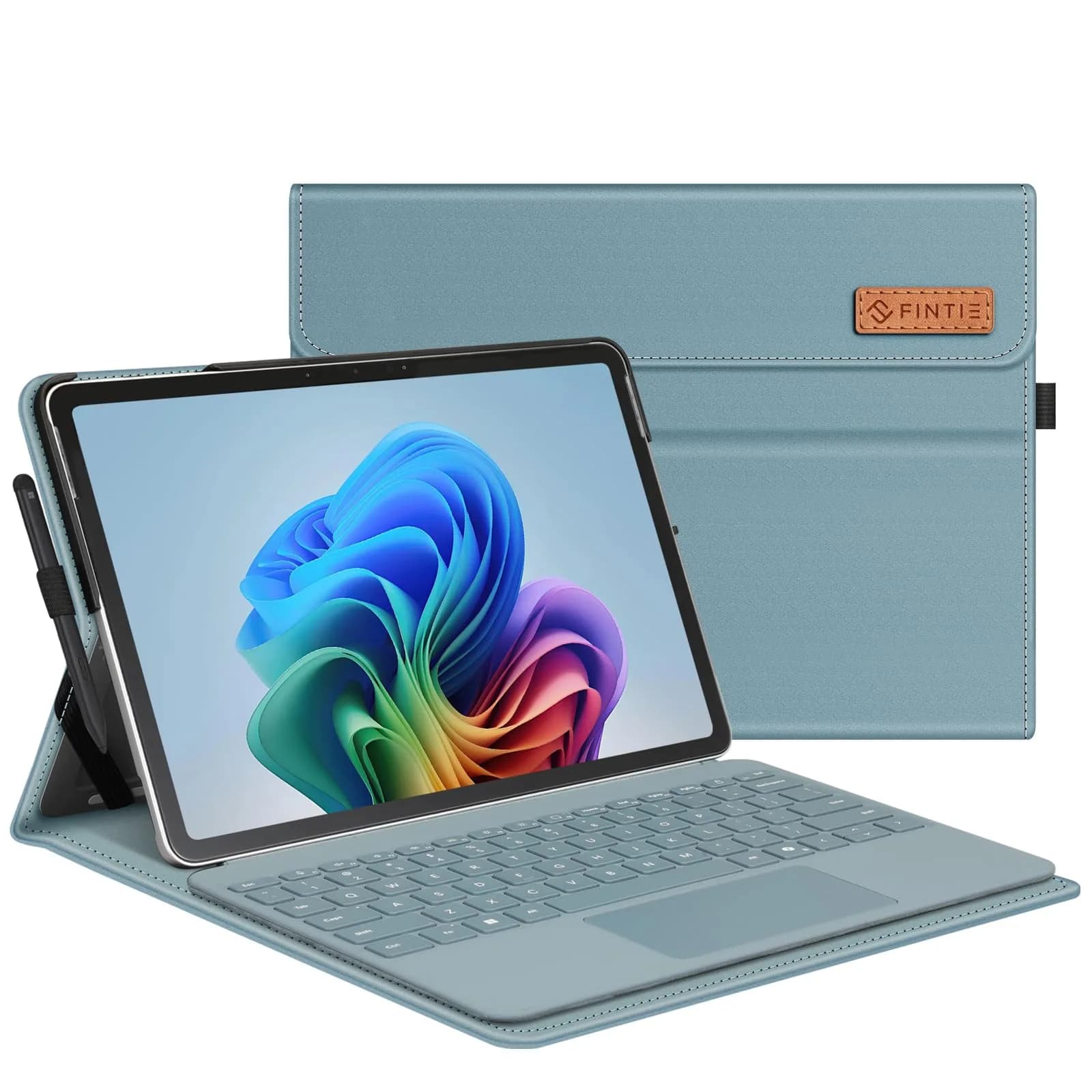 Fintie Portfolio Case for Microsoft Surface Pro 12 inch 1st Edition (2025) Gray | Multi-Angle Viewing Business Cover with Pocket & Stylus Holder — Ocean Blue