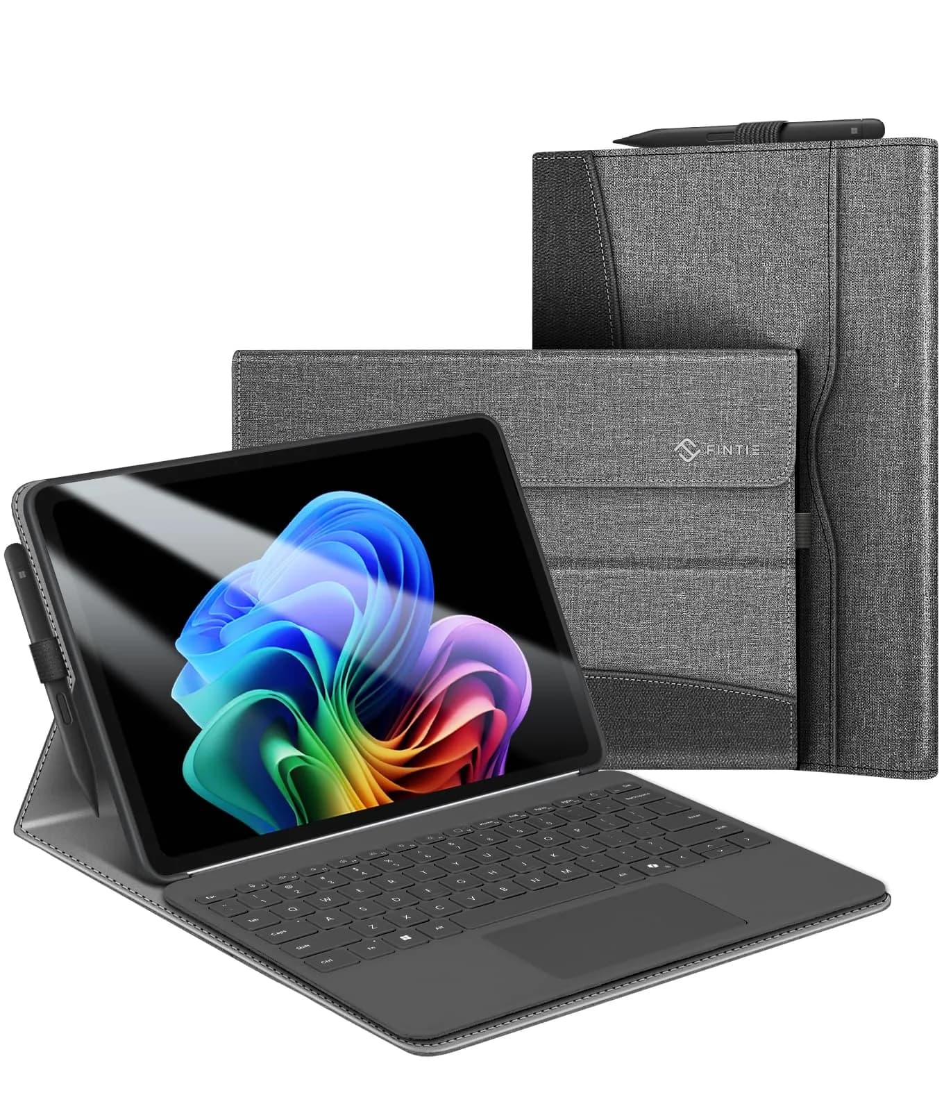 Fintie Protective Portfolio Case for Microsoft Surface Pro 12 inch (2025) Lilac Purple | Multi-Angle Stand & Stylus Holder — Gray