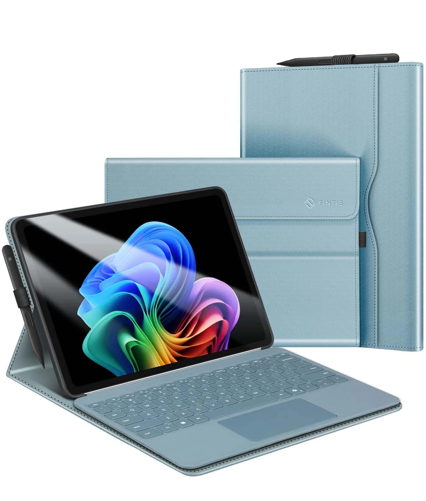 Fintie Protective Portfolio Case for Microsoft Surface Pro 12 inch (2025) Lilac Purple | Multi-Angle Stand & Stylus Holder — Ocean Blue
