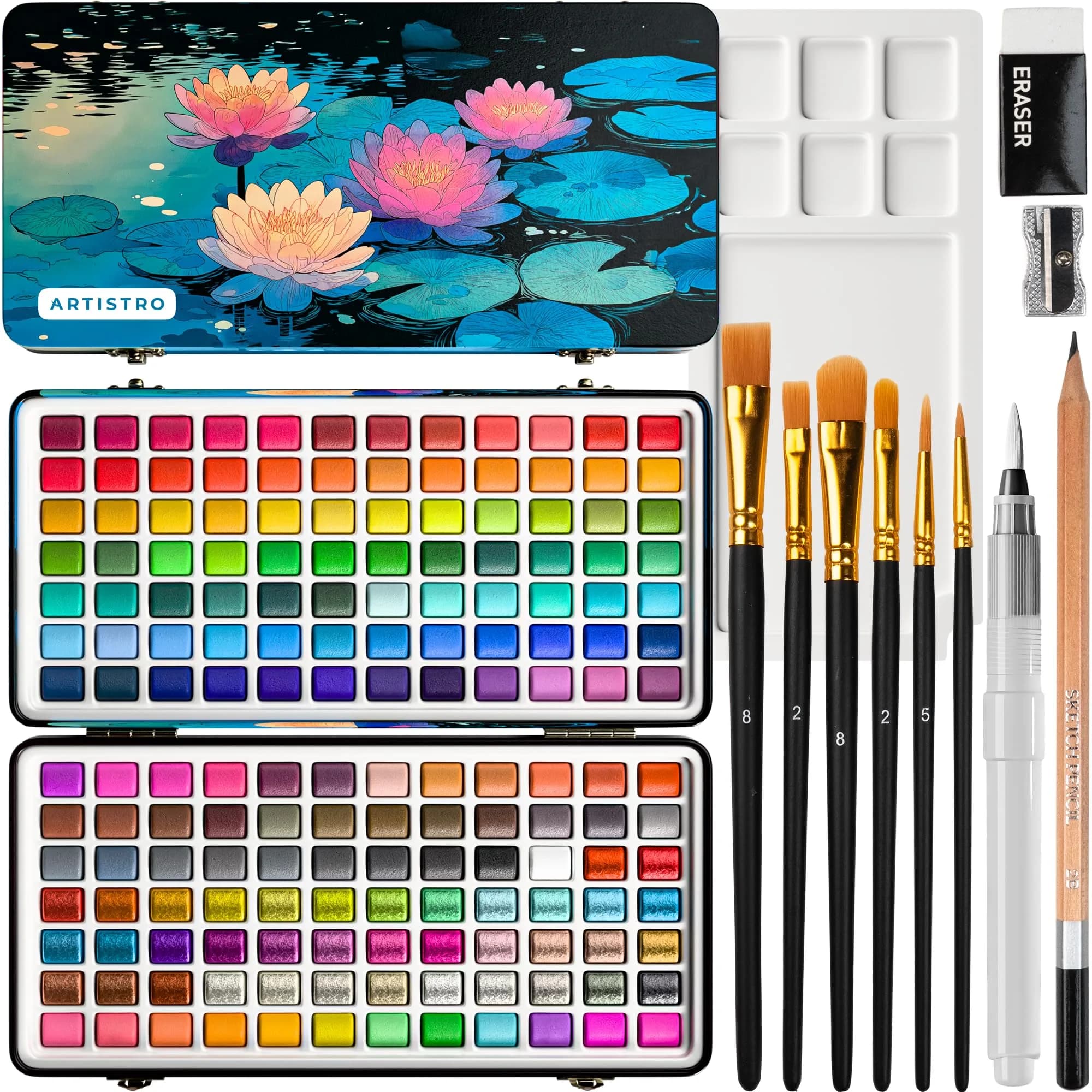 ARTISTRO Watercolor Paint Set with Palette & Brush Pens - 168 Colors | High-Quality Artist Watercolors