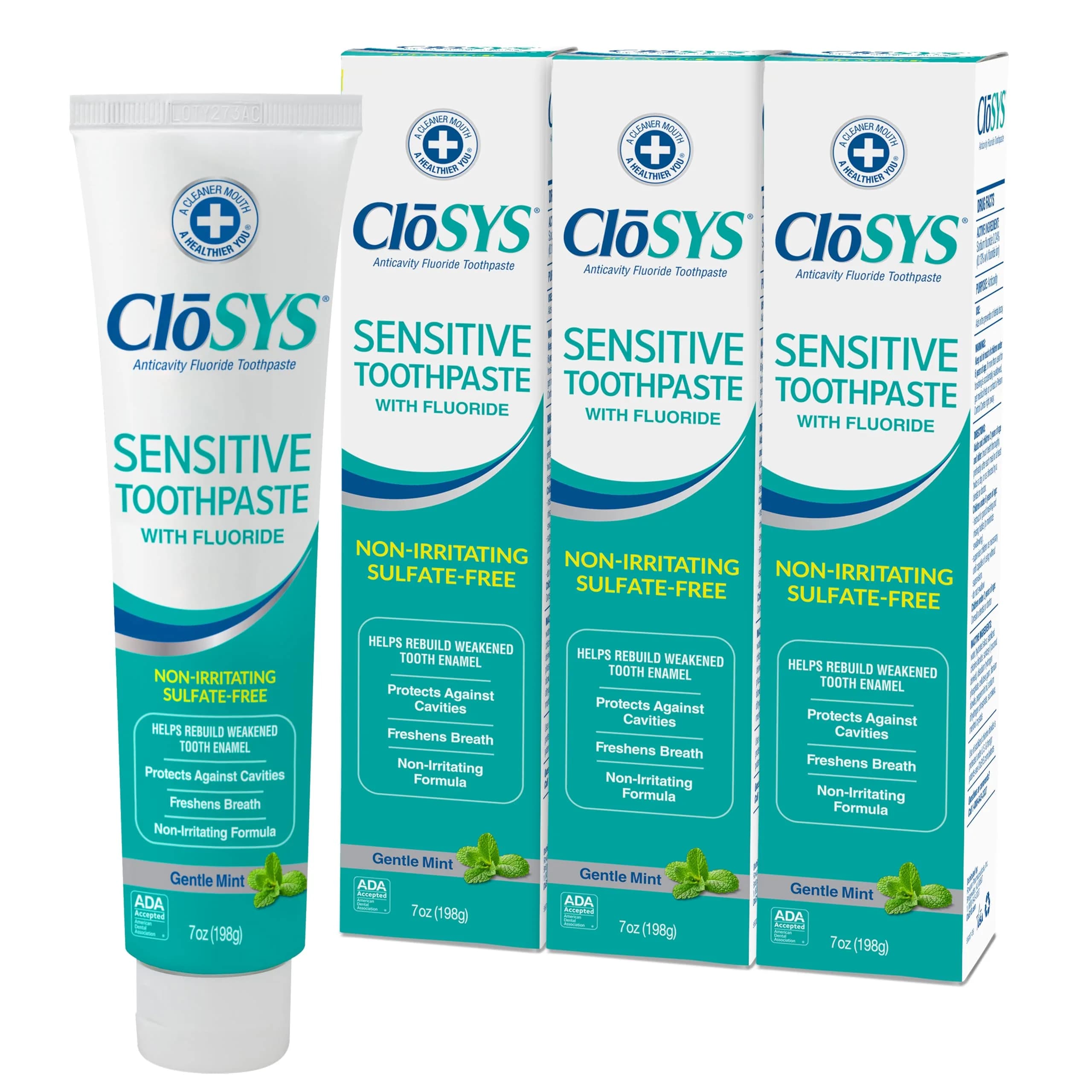 CloSYS SLS Free Toothpaste with Fluoride, 7 Ounce (198 g) Gentle Mint | Cavity Protection & Fresh Breath — 3-Pack