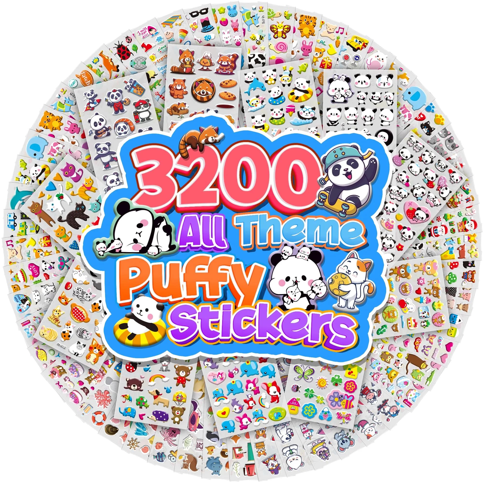 Sinceroduct 3200+ Puffy Stickers for Toddlers & Kids | 64 Sheets, Multicolored 3D Foam Animal & Letter Designs — 3200-N0.3