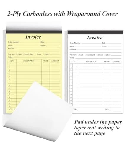 Yaridar 2-Part Carbonless Invoice Receipt Book 5.5" x 8.5" (50 Sets, 100 Sheets) | Consecutive Numbered Order Forms for Small Business thumbnail 5