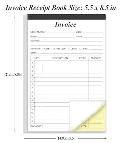 Yaridar 2-Part Carbonless Invoice Receipt Book 5.5" x 8.5" (50 Sets, 100 Sheets) | Consecutive Numbered Order Forms for Small Business thumbnail 3