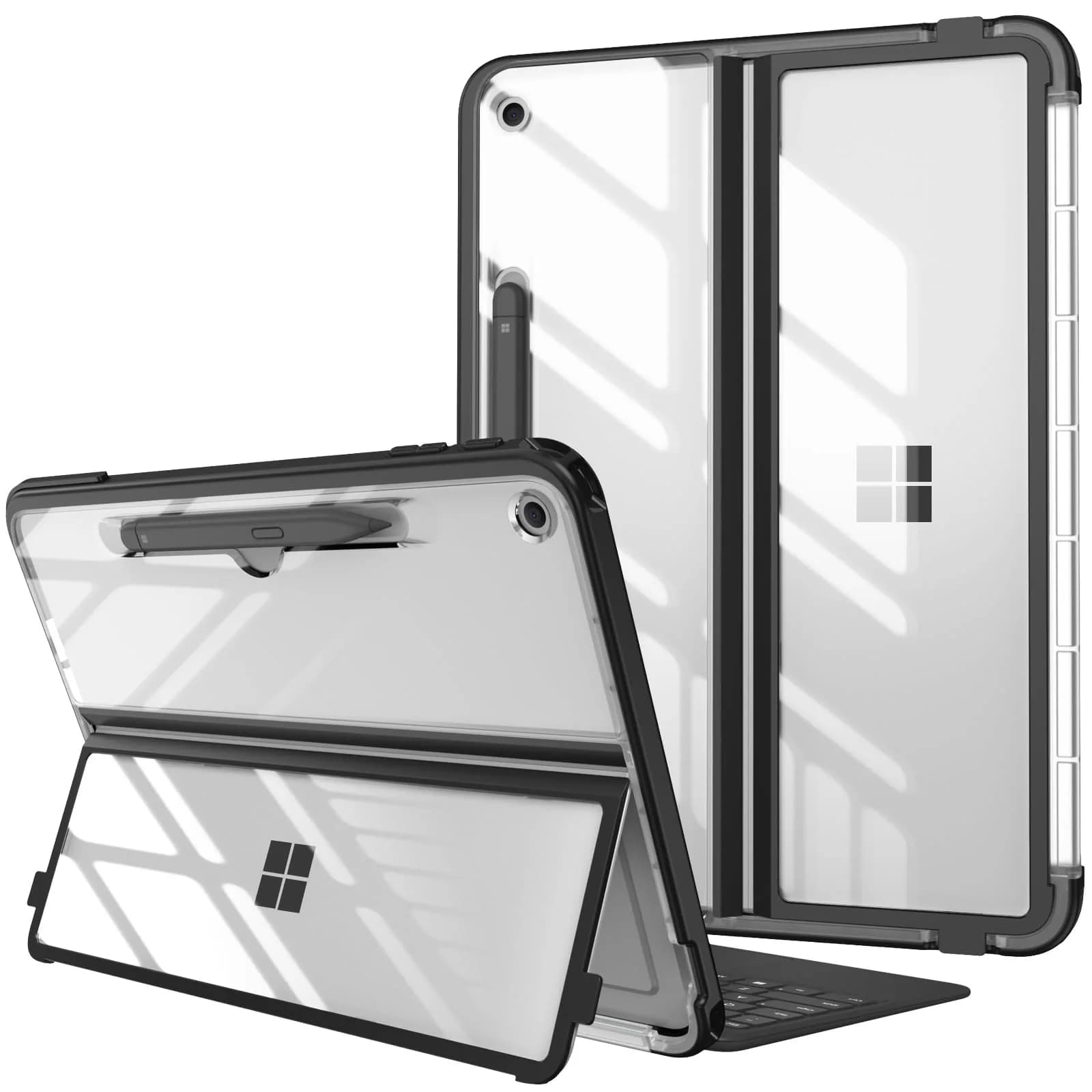 Fintie Rugged Case for Surface Pro 12 Inch 1st Edition 2025, Violet | Multi-Angle Stand, Type Cover Compatible, HD Clear, Shockproof, TPU Bumper, Hard Shell — Clear