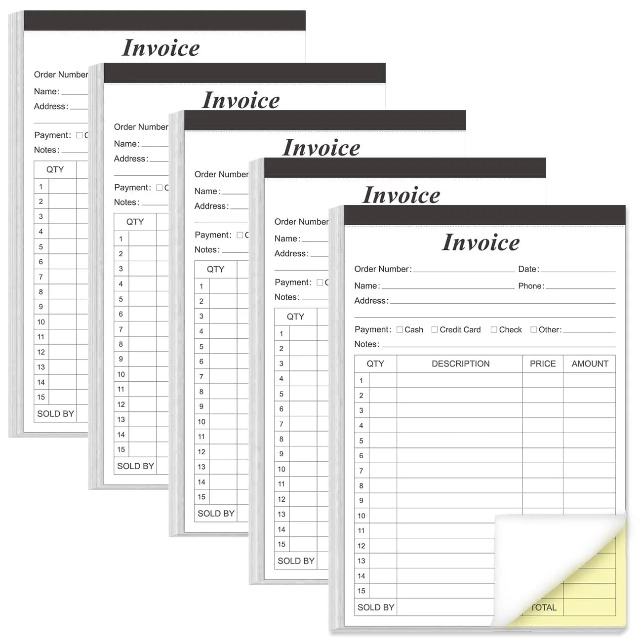 Yaridar Invoice Receipt Book 5-Pack | Carbonless 2-Part, 5.5" x 8.5" for Small Business