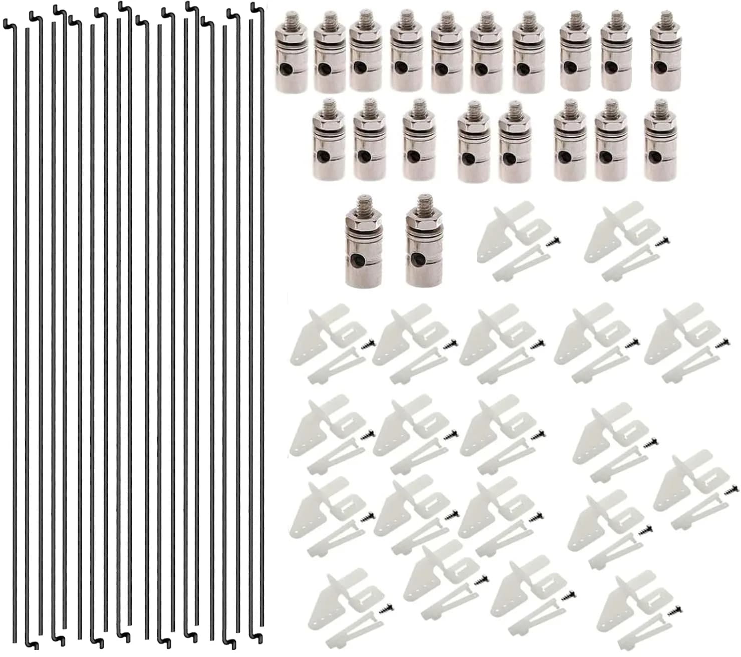 Yrhrol Adjustable Pushrod Connector Linkage Stopper 1.3mm + Nylon Control Horns 21x10 mm + 1.2 x 180mm Z Push Rods Parts Set | RC Airplane Plane Boat Replacement