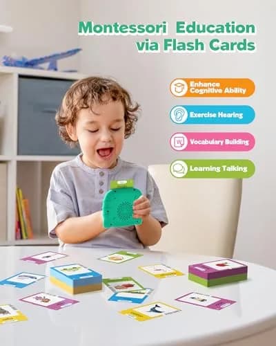 Airbition Talking Flash Cards for Toddlers 1-4 Years, Green | Montessori Language Learning Device with 224 Words thumbnail 3
