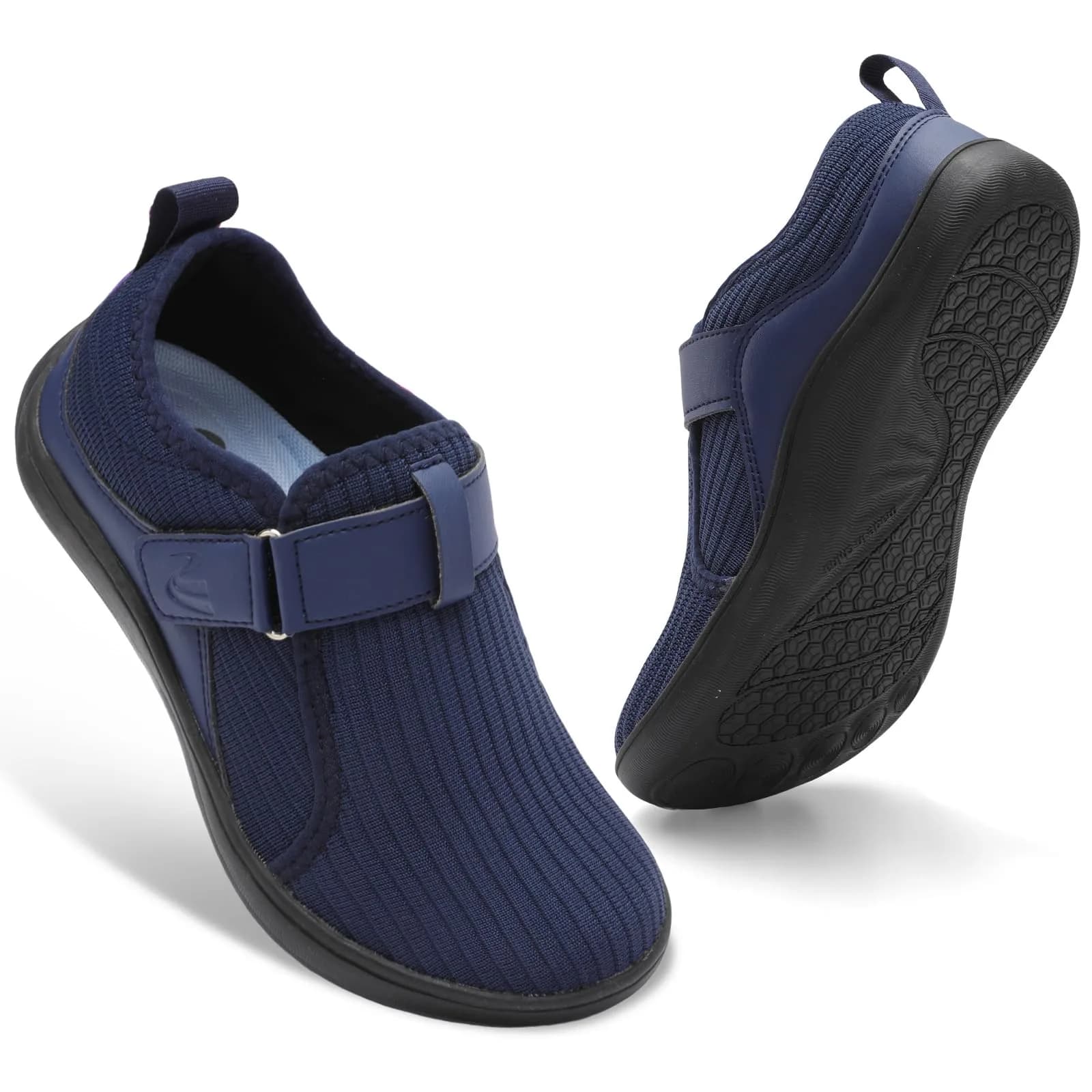 Spesoul Wide Womens Walking Shoes Adjustable Diabetic Shoes Breathable Zero Drop Barefoot Shoe 9.5 Navy