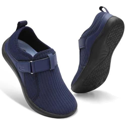 Spesoul Wide Womens Walking Shoes Adjustable Diabetic Shoes Breathable Zero Drop Barefoot Shoe 9.5 Navy thumbnail 1