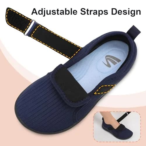 Spesoul Wide Womens Walking Shoes Adjustable Diabetic Shoes Breathable Zero Drop Barefoot Shoe 9.5 Navy thumbnail 4