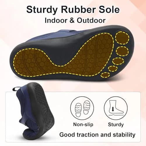 Spesoul Wide Womens Walking Shoes Adjustable Diabetic Shoes Breathable Zero Drop Barefoot Shoe 9.5 Navy thumbnail 6